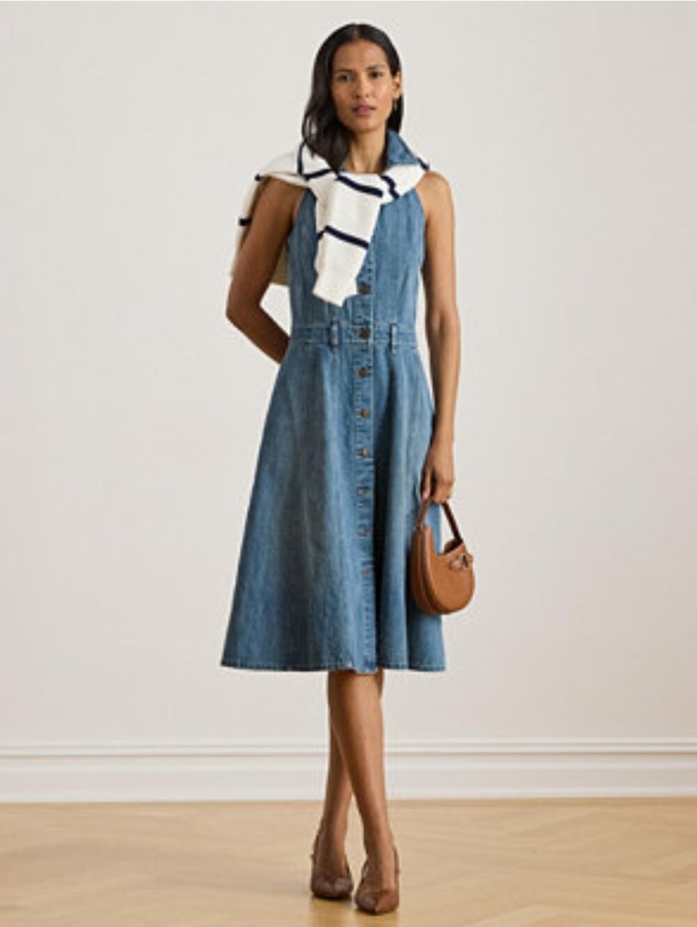 Lauren Ralph Lauren Denim  Button Down Collared Sleevelss Midi Dress Size 8 NWT